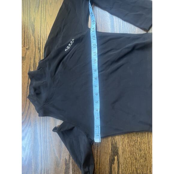 Koral high neck long sleeve crop top Sz. S black cut out detail logo front NWOT - Picture 3 of 5